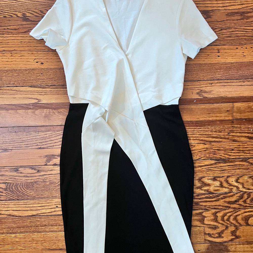Mango Asymmetrical Cream and Black Dress